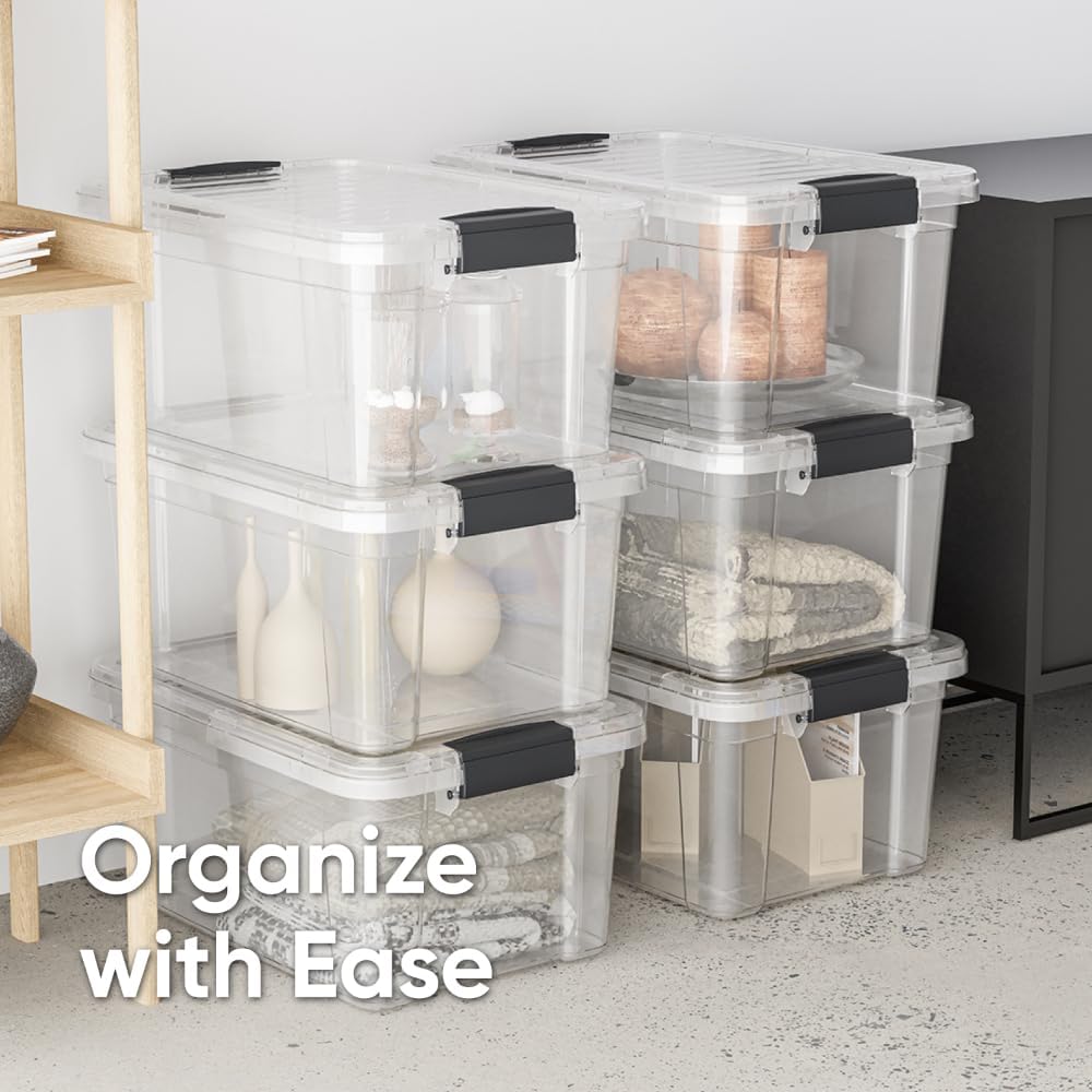 Superio Storage Bins with Lids- Clear Boxes for Organizing, Stackable Plastic Containers- BPA Free, Non-Toxic, Odor Free, Organizer for Home, Office, Dorm (6 Pack, 14.25 Qt)
