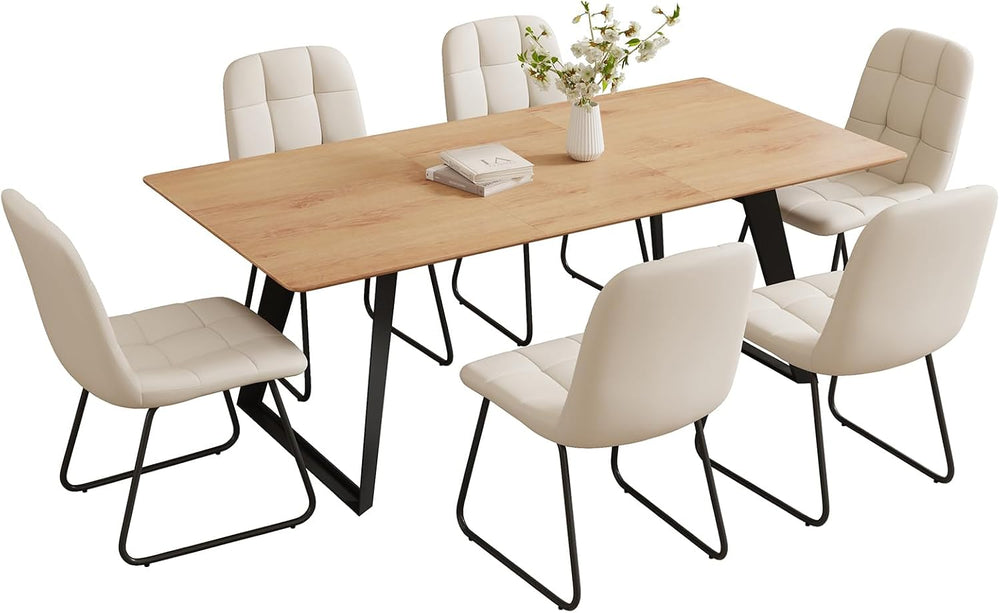 ZckyCine 51‑67 Inch Expandable Dining Set with 6 PU Leather Chairs, Wooden Fu...