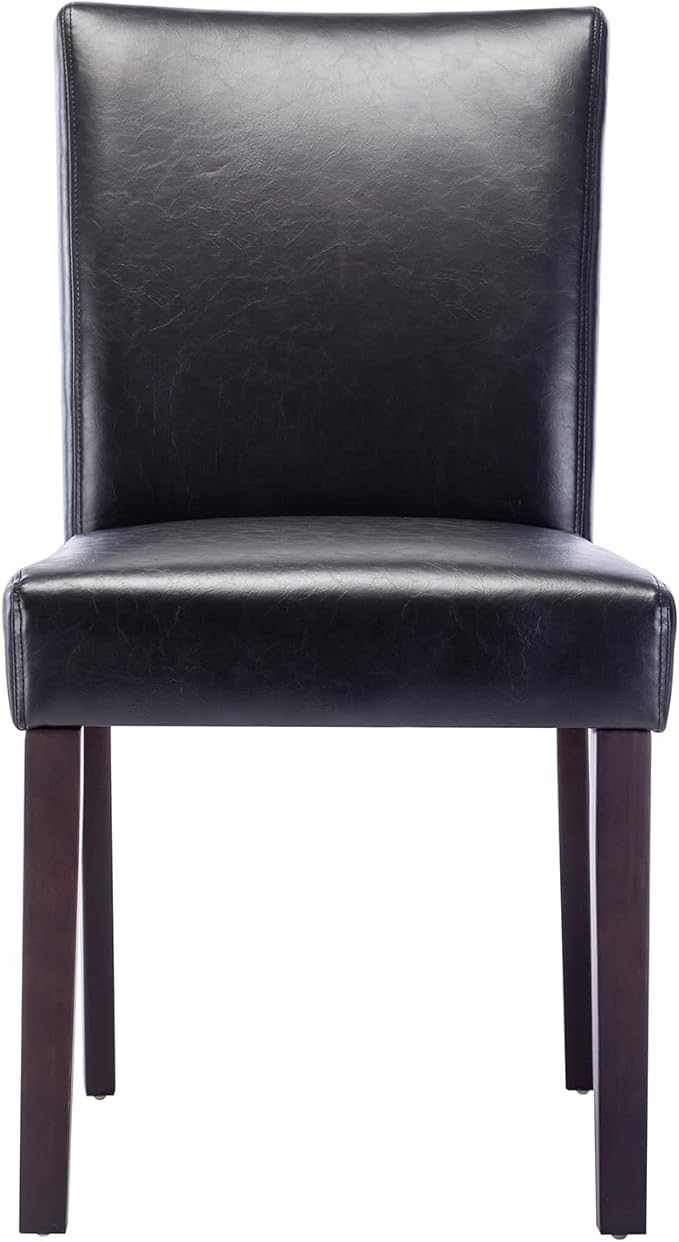 Watson & Whitely Upholstered Kitchen & Dining Room Chairs with Low Back, Faux Leather Armless Dining Chairs with Solid Wood Legs, Set of 2, Black