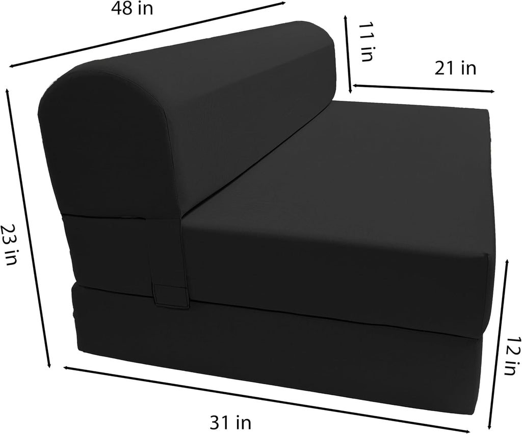D&D Futon Furniture Sleeper Chair Folding Bed, Studio Sofa Guest Folded Mattress, High Density Foam (72 x 48 x 6, Black)