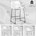 LEMBERI 26 inch Bar Stools Set of 4, Modern Counter Height Bar Stools, Faux Leather Barstool with Back and Metal Leg, Armless Bar Chairs for Kitchen Island (White, 4pcs 26")