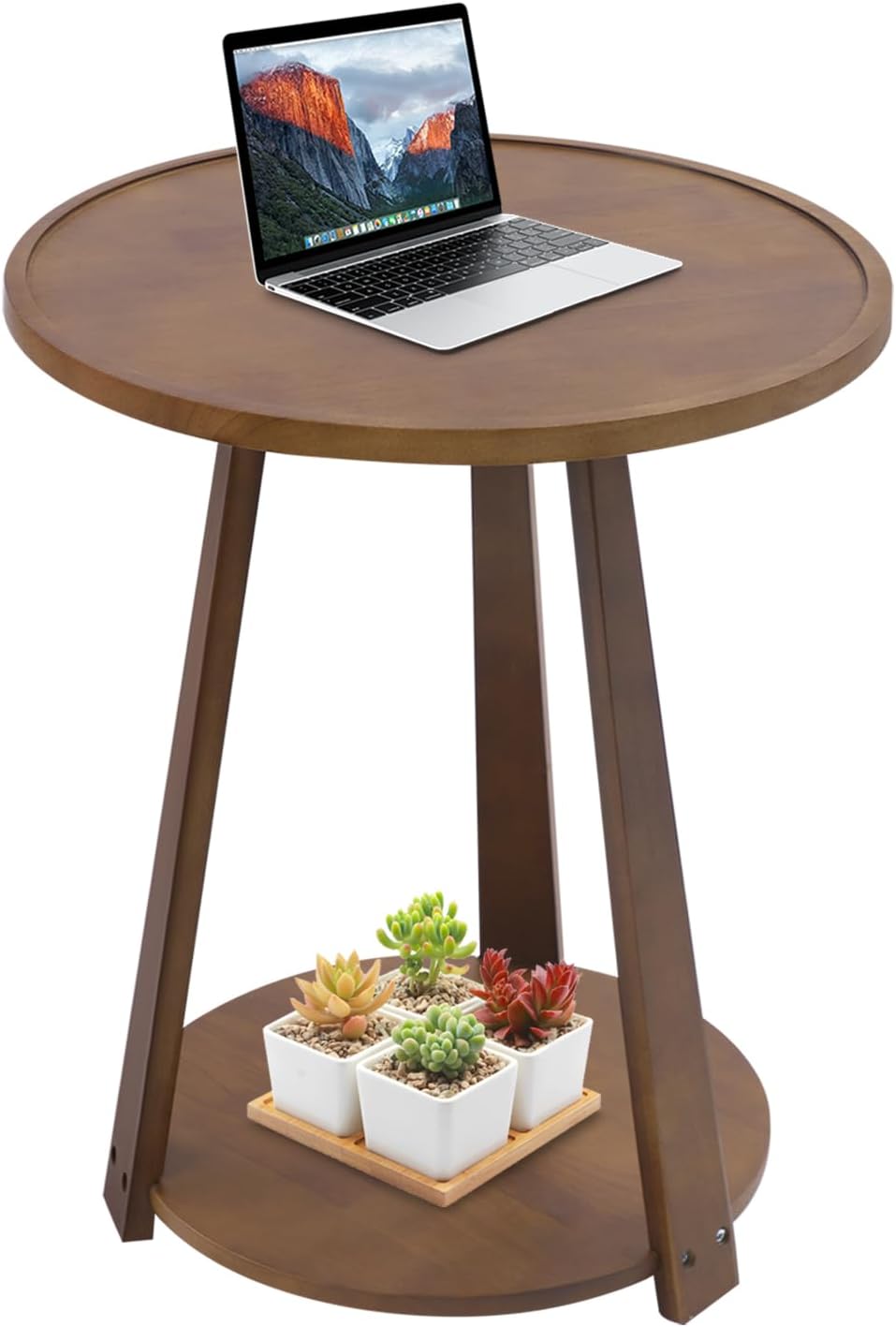 2-Tier Round Side Table - 20in Modern Solid Wood Small Round Table End Table ...