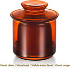Butter Crock, Elegant Crystal Glass French Butter Dish for Fresh Spreadable Butter, Butter Keeper, Glass Butter Keeper to Leave On Counter,Amber