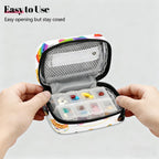 Colorful Hand Drawn Cat Pill Organizer Travel Medicine Case with Zipper Daily Vitamin Storage Bag Portable 8 Slot Weekly Pill Box Supplement Holder for Home Office Gym Travel