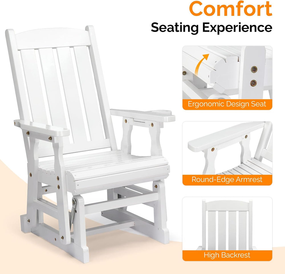 VINGLI Outdoor Glider Chair Wood Patio Glider with Cup Holder, Porch Glider w...
