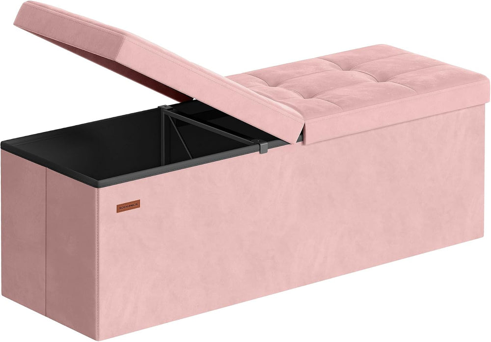 SONGMICS Foldable Storage Ottoman with Flipping Lid, 43.3 Inch Velvet Bench |...