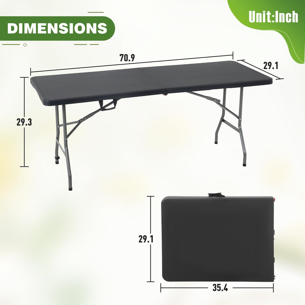 6FT Folding Table, Heavy Duty Plastic Table Portable Fold-in-Half Utility Tab...