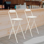 Foldable Bar Chairs Set of 2, Black & White Tall Folding Stool Chair with Backrest Portable for Indoor Outdoor, 276 LBS Capacity (White, 2 PCS)