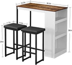 Panana 3 Piece Dining Table Set Kitchen Bar Table with Two Stool Storage Shelves Wood Counter Height Table Top with Sew Kerf Finish Dining Room Home