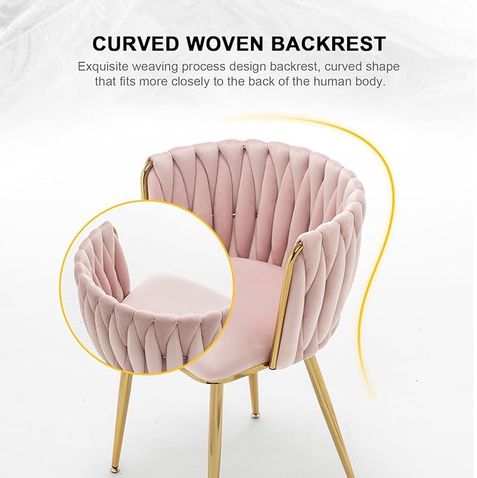 Velvet Dining Chairs Set of 6, Modern Upholstered Dining Chairs with Gold Metal Legs for Dining Room, Vanity, Kitchen, Living Room(Pink)