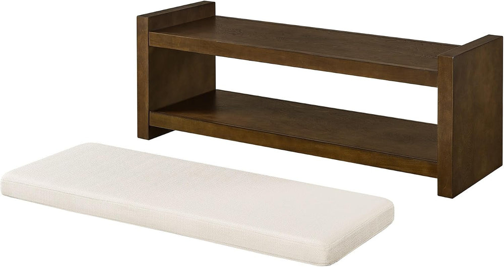 Modern Compact Bed End Bench, Accent Bench with Lower Shelf Shoe Rack, for Li...