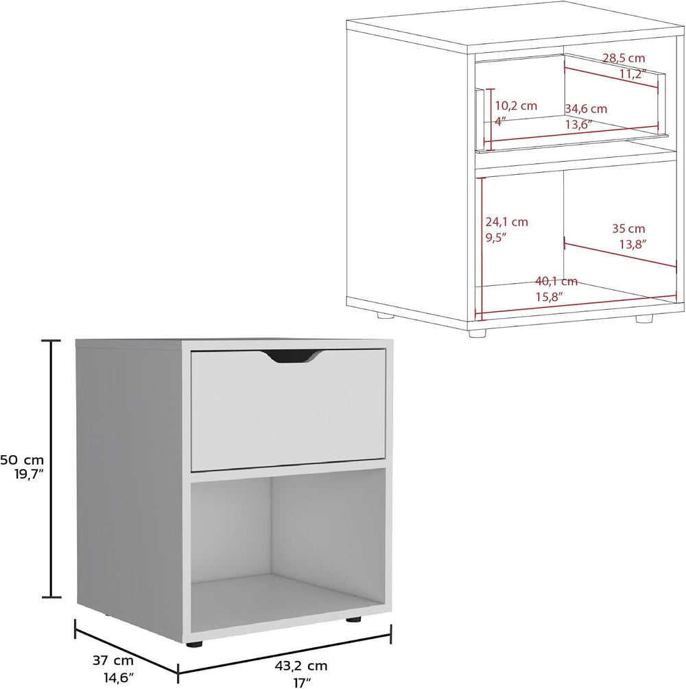19.7-Inch High Nightstand End Table with Open Shelf ﻿,for Small Spaces