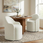 Upholstered Dining Chairs with Casters, No Assembly Modern Dining Room Chairs Accent Vanity Chair with 5 Wheels & Round Backrest for Bedroom, Living Room, Dressing, Linen Fabric, Set of 1