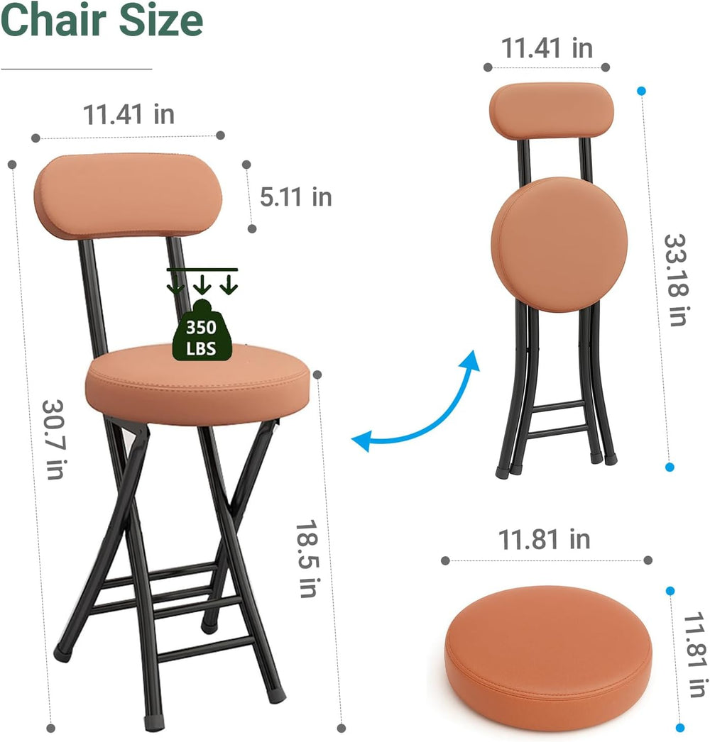 Heavy Duty Folding Stool with Cushion and Backrest, 31” Portable Bar Stool fo...