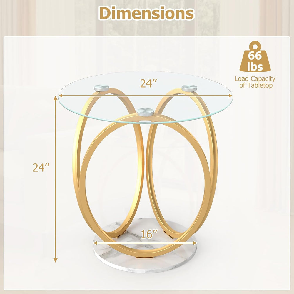 Giantex Round End Table, Faux Marble Sofa Couch Side Table with Tempered Glas...