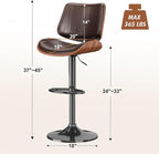 Swivel Bar Stools Set of 1, Adjustable Bentwood Barstools for Kitchen Counter, Modern PU Leather Upholstered Bar Chair with Back and Footrest, for Kitchen Island, Bar, Dining Room, Brown