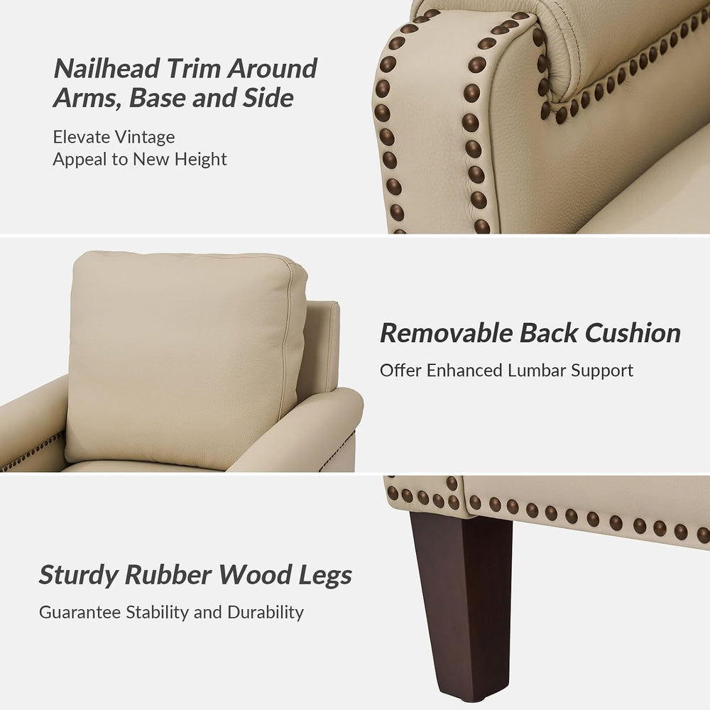 HULALA HOME Genuine Leather Accent Chair Set of 2 with Nailhead Trim, Beige |...