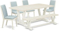 East West Furniture V027LA015-6 6 Piece Dining Room Set Contains a Rectangle Dining Table with V-Legs and 4 Baby Blue Linen Fabric Parson Chairs with a Bench, 40x72 Inch, Multi-Color