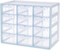 Blue Ginkgo Large 12-Drawer Cabinet – Stackable Clear Organizer for Hardware, Beads, Plastic Bricks, Office, and Craft Storage (Made in Korea, Blue)
