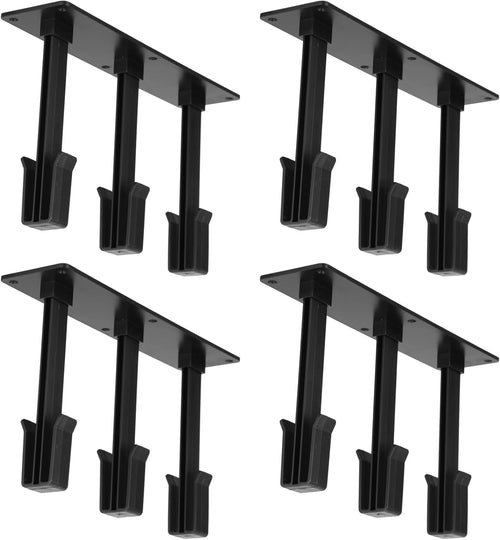 4 Pcs Wine Glass Rack, Under Cabinet Stemware Organizer, Inverted Hanging Draining Dustproof Plastic Cup Storage Holder with Mounting Screws & Glue, Ideal for Kitchen, Bar and Dining Room (Black)