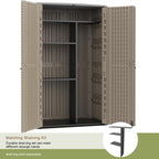 KINYING Sheds & Outdoor Storage, 66 cu.ft Vertical Outdoor Storage Cabinet, Resin Storage Sheds Outdoor with Floor for Garden Tools,Patio Furniture,Garbage Cans(Brown Color)