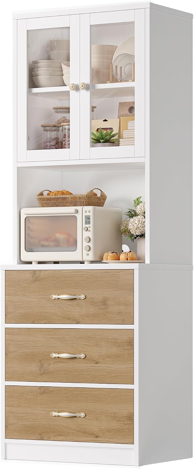 Keyluv 71“ Tall Kitchen Pantry Storage Cabinet with Microwave Stand, Buffet K...