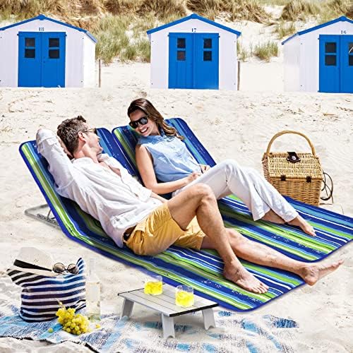 GIANTEX 2 Pack Folding Beach Chairs with Side Table, Stripe