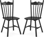 LUE BONA Black Dining Chairs Set of 2, Windsor Wooden Dining Chair with Thickened Backrest, Morden and Mid Century Kitchen Chairs for Dining Room Farmhouse, Weight Capacity 350 lbs