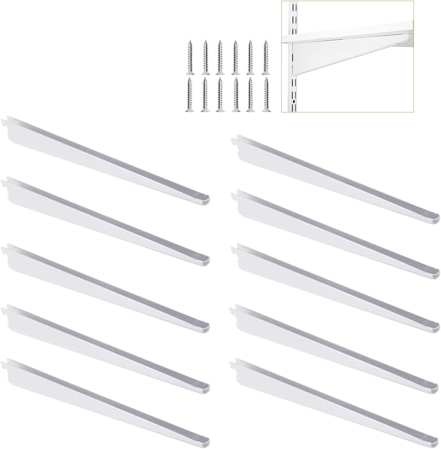 10 Pack 13‑Inch Adjustable Wire Shelf Brackets – Heavy‑Duty Double‑Track Closet & Wall Shelving System Supports（White）