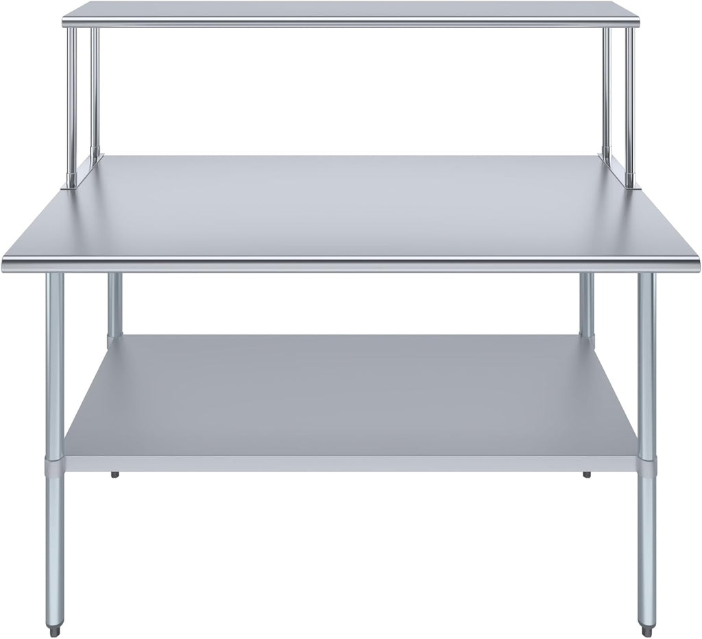 Stainless Steel Work Table with Wide Single Tier Overshelf | Metal Kitchen Prep Table & Shelving Combo (30" x 60" Work Table + 12" Overshelf)