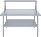 Stainless Steel Work Table with Wide Single Tier Overshelf | Metal Kitchen Prep Table & Shelving Combo (30" x 60" Work Table + 12" Overshelf)