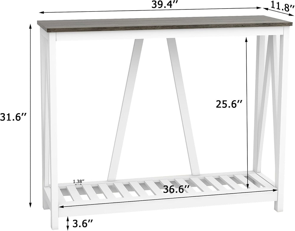 Entryway Table, 39" Farmhouse Console Table with Shelf Narrow Foyer Tabl...