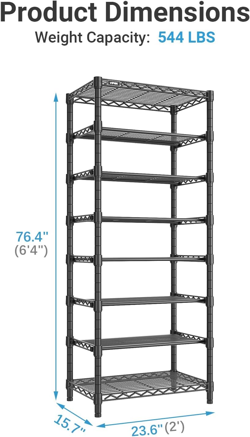 VIPEK S1 8Tier Shoe Rack, Metal Durable Heavy Duty Shoe Organizer, Black | Large Capacity Up to 24 Pairs, Adjustable & Detachable Shoe Shelves for Entryway/Bedroom/Closet, Holds Up to 544 lbs