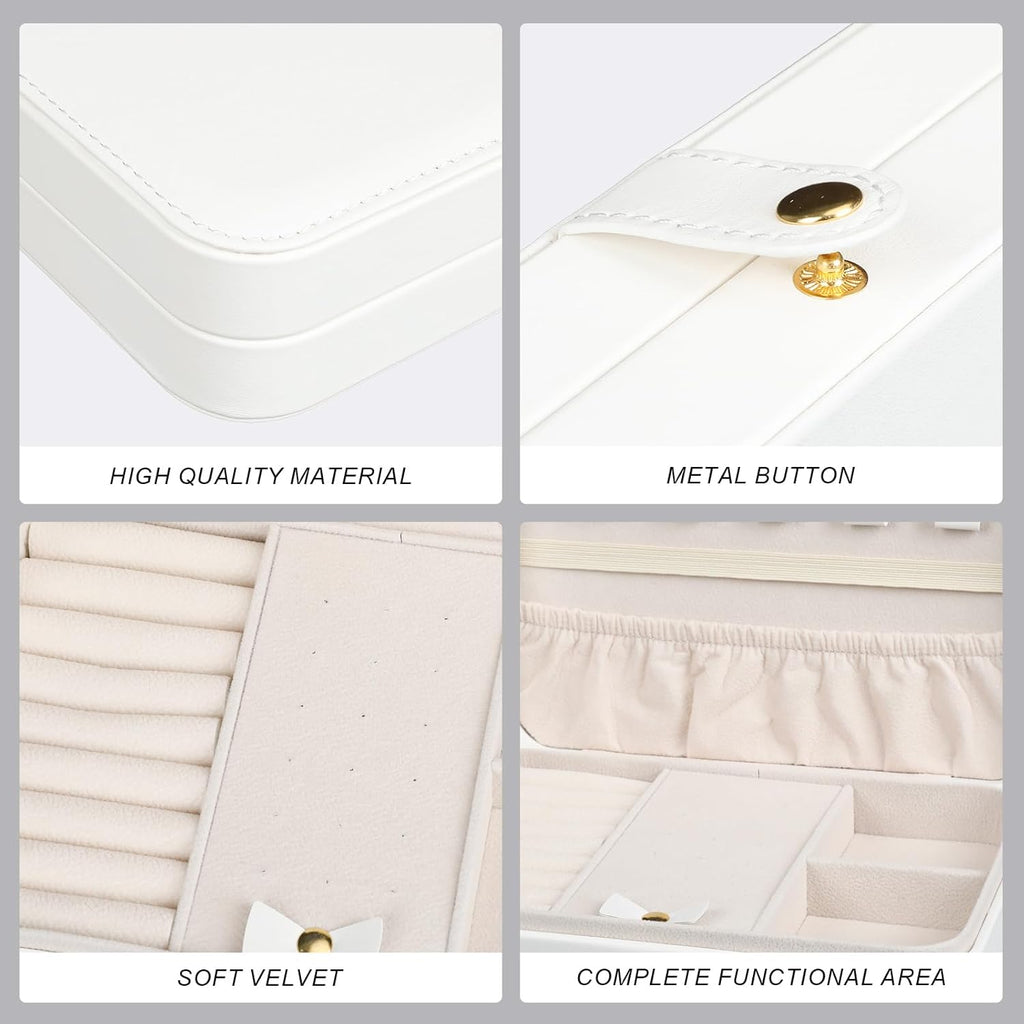 Small Jewelry Box, Travel Jewelry Case Portable Jewelry Boxes for Women, 2-Layer Mini Jewelry Travel Organizer, Gift for Women Girls,White D