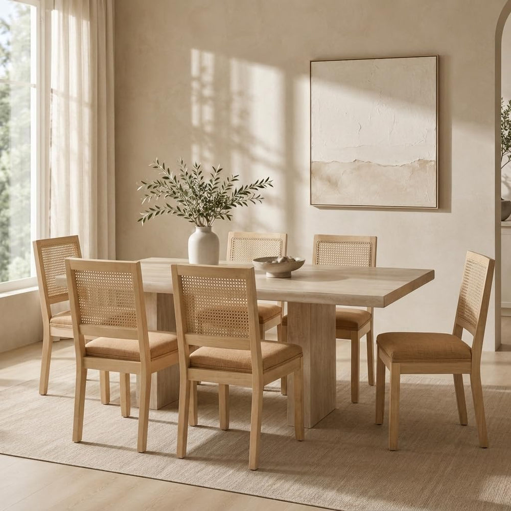 French Country Dining Chairs Set of 6, Amber Wood Kitchen & Dining Room C...