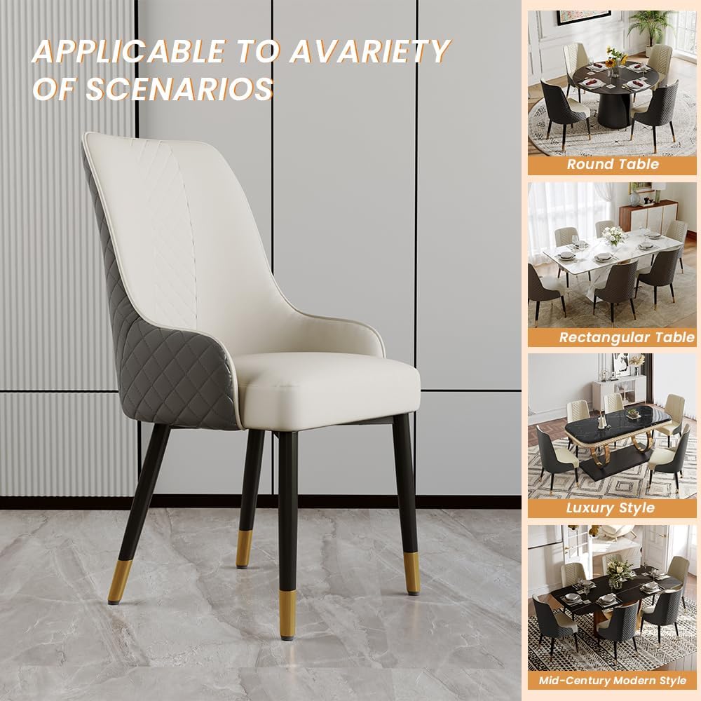 POVISON Dining Chairs Set of 6, Faux Leather Upholstered Bar Chairs with Meta...