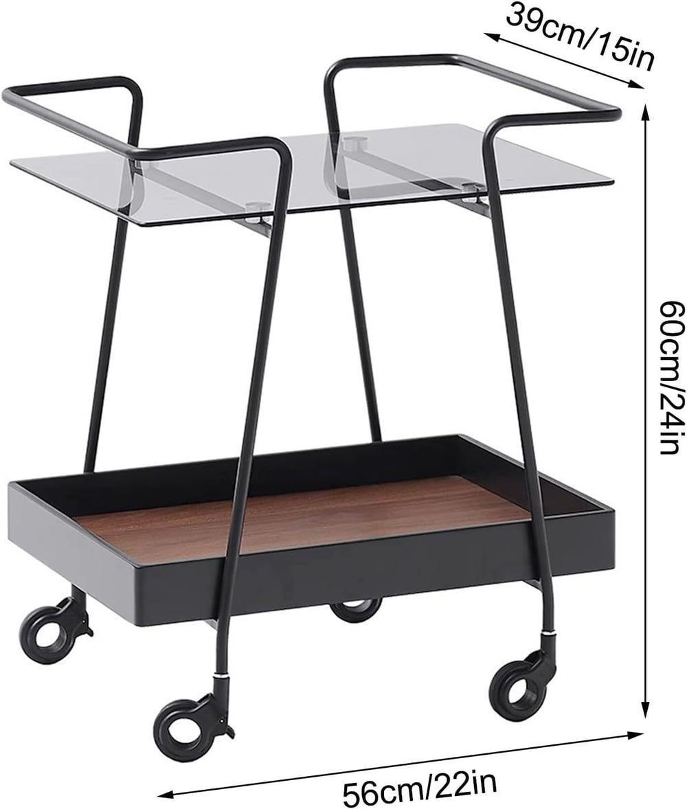 2 Tier Side Table with Wheels End Tables with Storage Shelf Storage Cart with...