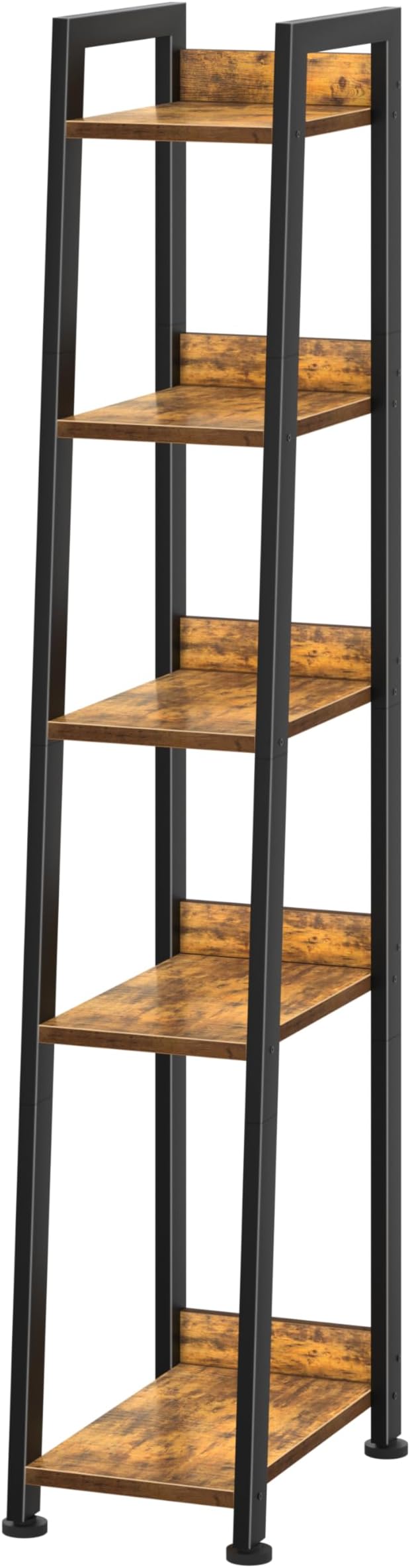 Narrow Ladder Shelf for Small Spaces - 5 Tier Thin Bookshelf Skinny Book Shelves Slim Bookshelves 60 inch Tall, Farmhouse Brown (02BN)