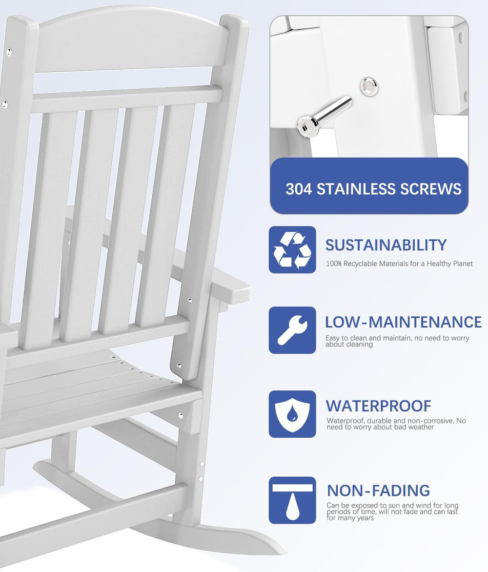 FOOWIN 3-Piece Outdoor Rocking Chairs Set, High Back Patio Rocker with Side T...