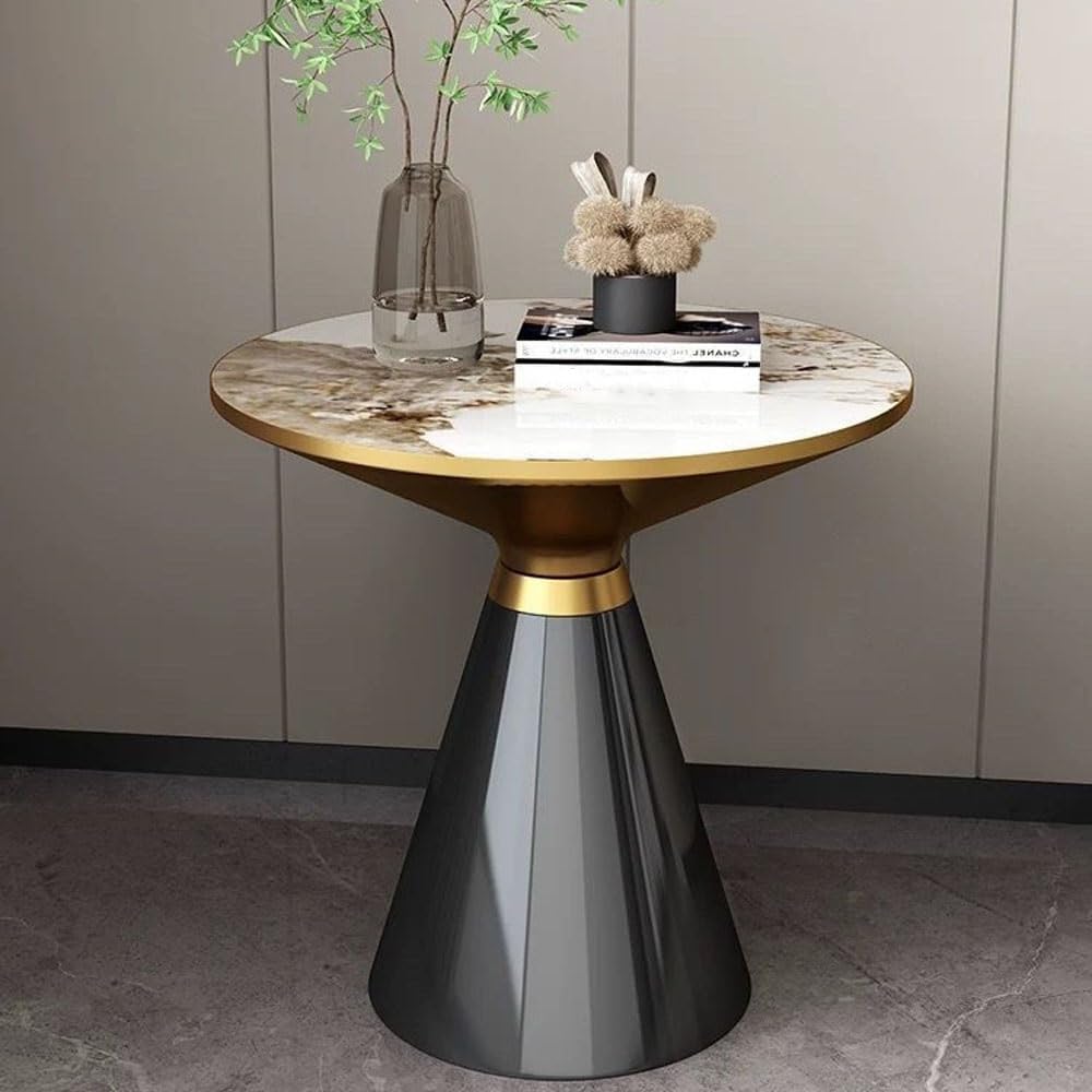 Carbon Steel Paint Side Table, Modern End Table with Rock Slab, Round Coffee ...