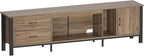 Bestier TV Stand for 75/80/85 inch TV, LED Gaming Entertainment Center, Modern TV Cabinet with Glass Shelves for Living Room, Media Console with 2 Storage Drawers & Cabinets for Bedroom, Pinewood