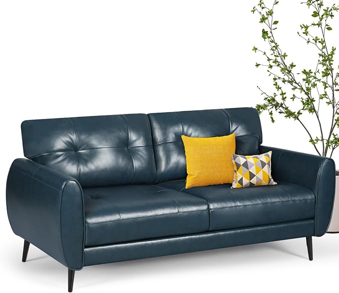 TYBOATLE Sofa Couch 61" Small Loveseat Couches for Living Room Blue Leather Couch Mid Century Modern Tufted Mini Sofa Comfy Office 2 Seat Settee Love Seat for Small Spaces Bedroom