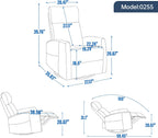 Trustyue Swivel Rocker Recliner Chair, 360° Swivel Recliner with Heat and Massage, Rocker Recliner Nursery Glider Chair with Side Pockets for Living Room (Grey, Fabric)