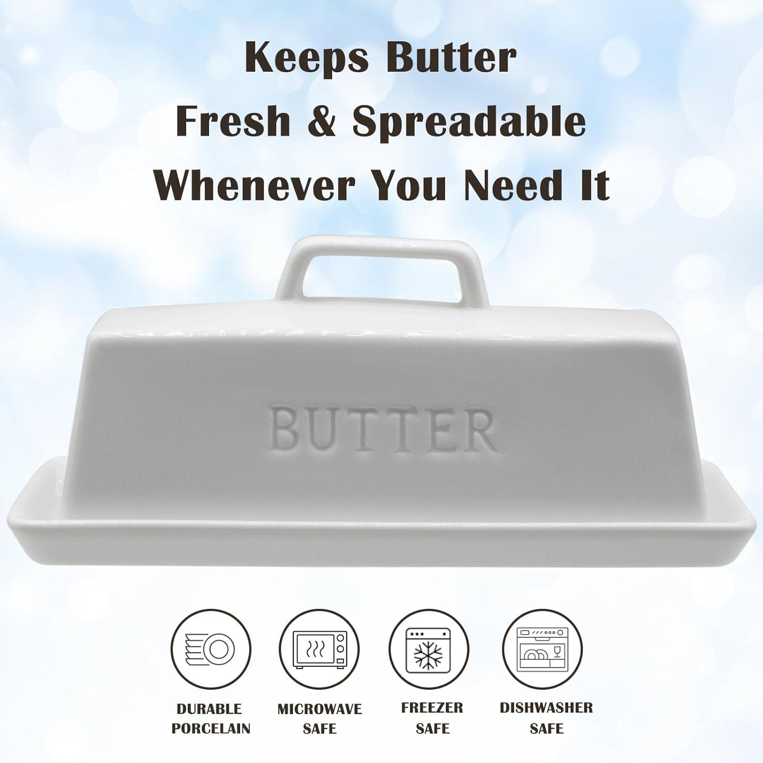Ceramic Butter Dish With Lid for Countertop, Covered Butter Holder With Lid, White Butter Container, Butter Tray With Handle
