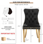 Mid Century Modern Dining Chairs Set of 2, Black Velvet Upholstered Tufted Back, Kitchen & Dining Room Chairs, Gold Metal Legs, Nailhead Trim, Sillas para Comedor (Black, 2 Pcs)