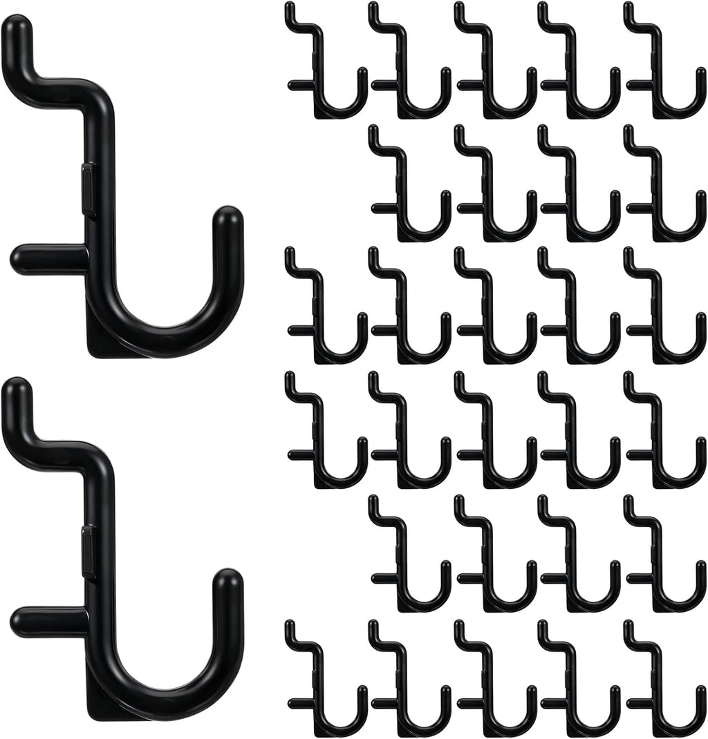 30 Pcs Black Pegboard Hooks, 1/4" Plastic Pegboard Hooks J Hooks Wall Display Assortment Peg Board Hooks for Hanging Tools Jewelry Necklaces Keys Organizer