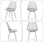 Mid Century Plastic Dining Chair Set of 4 - Padded Tulip Chairs for Kitchen Living Room Mesh Design - Simple Modern Side Chair with PU Cushion for Indoor Outdoor Bistro Patio Cafes -Gray