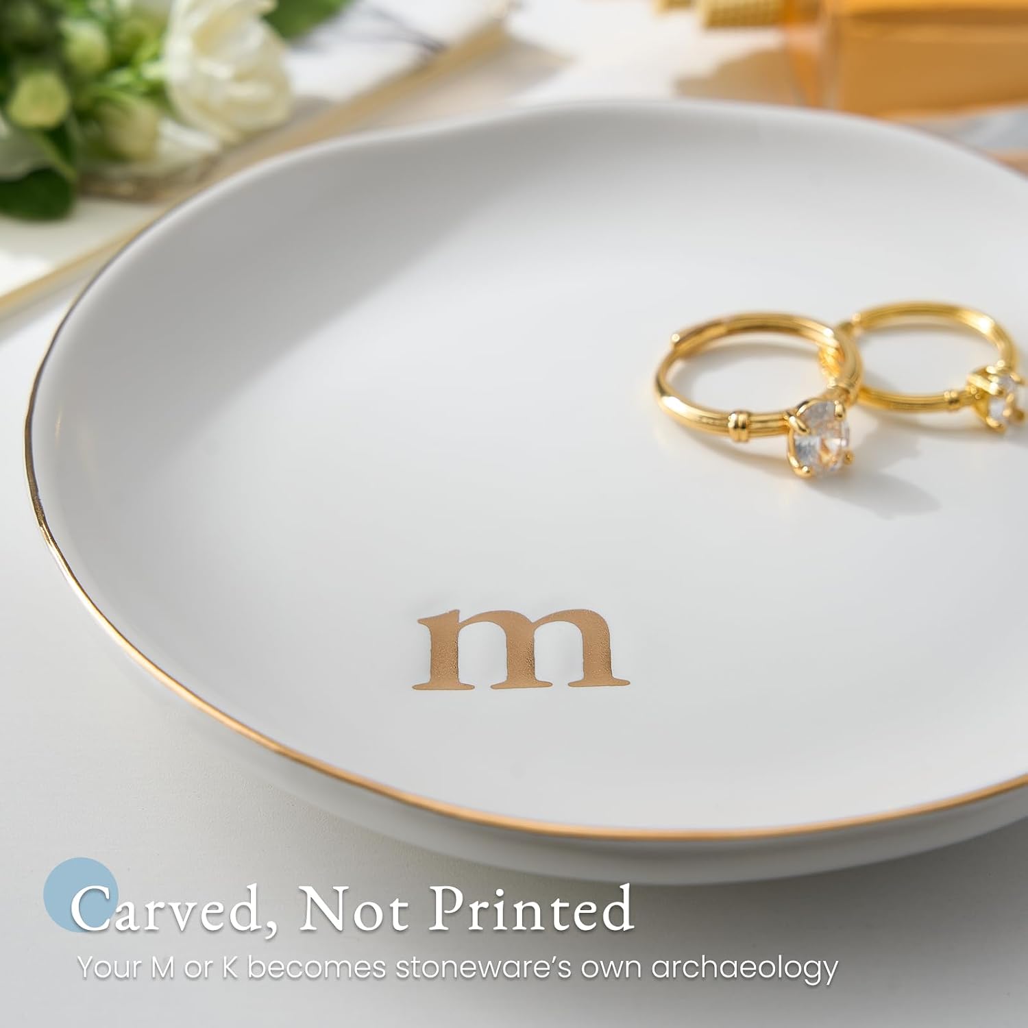Lolalet Handmade Ceramic Ring Dish Jewelry Tray Plate with Initial, Small Personalized Monogram Gift for Women Girls, Graduation,Hostess, Engagement, Bridal Shower, Maid of Honor, Bridesmaid, Birthday