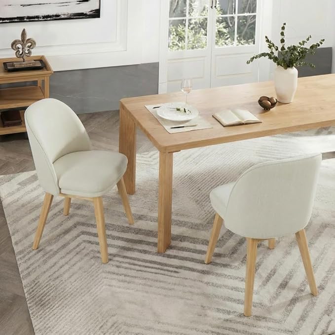 Wooden Dining Chairs Set of 4, Fabric Upholstered Modern Dining Room Chairs with Double-Layer Thick Seat Cushion & Ergonomic Backrest for Restaurant, Kitchen and Café, 2 Boxs