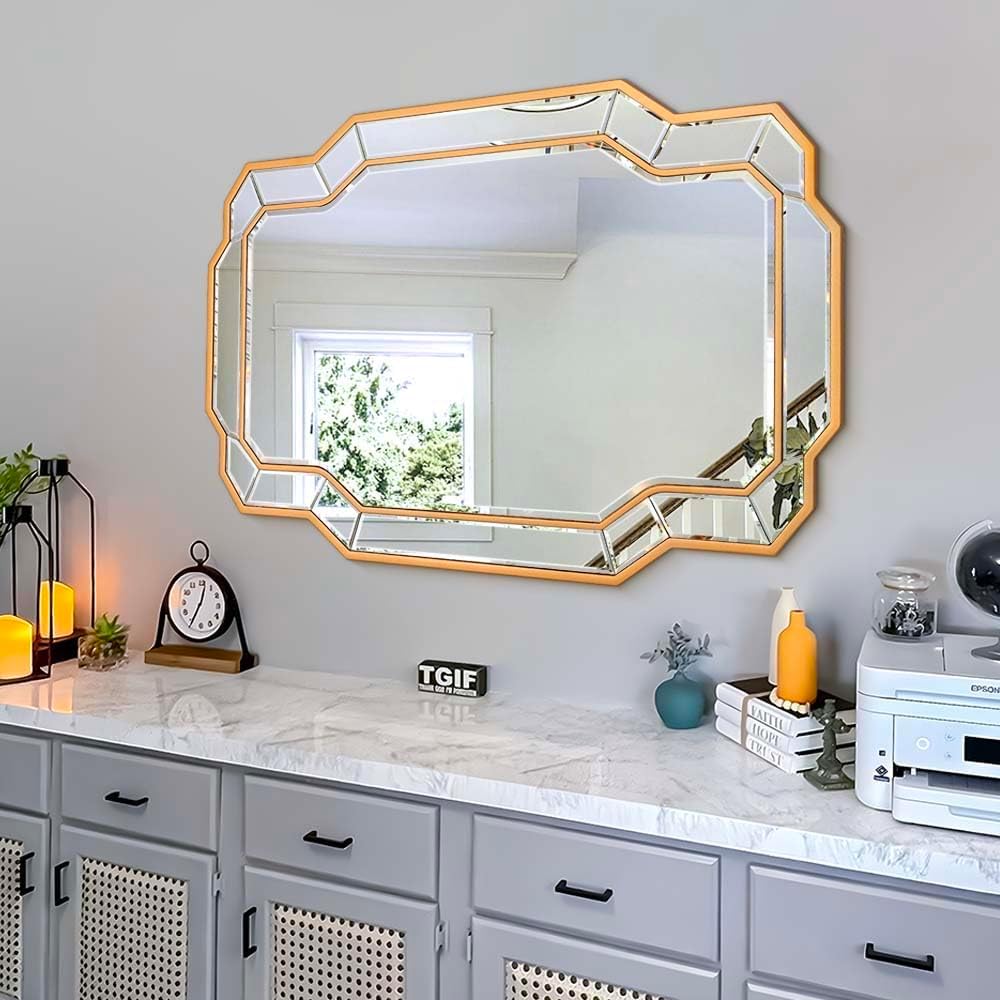 Large Living Room Mirrors, 47''x32'' Gold Bathroom Mirror for...